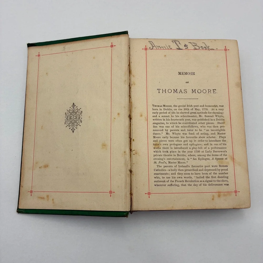 The Poetical Works of Thomas Moore Antique Illustrated Green Gilt Hardcover Book
